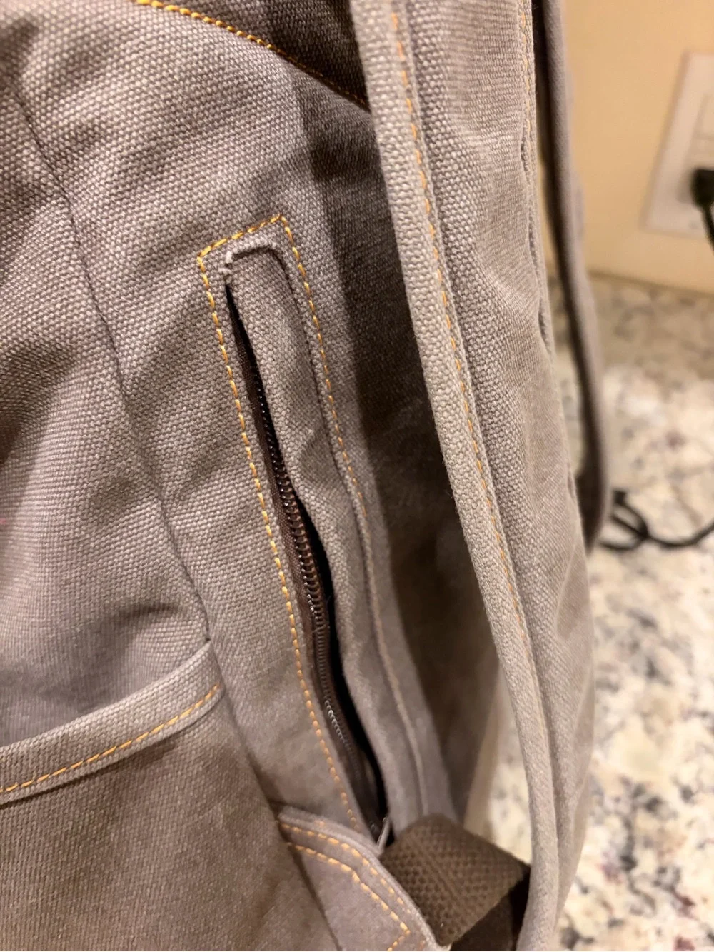 Casual Canvas Backpack with Brown Leather Straps - Gray